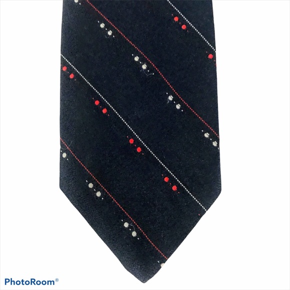 Tie Navy Red White Polyester 3” Wide Vintage - Picture 2 of 9